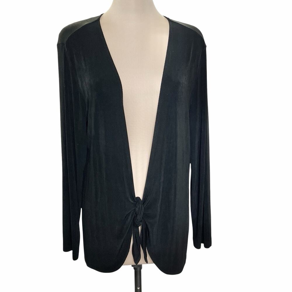 Chicos Travelers Cardigan Sweater Size 2 Large Slinky Knit Tie Front Y2K Classic